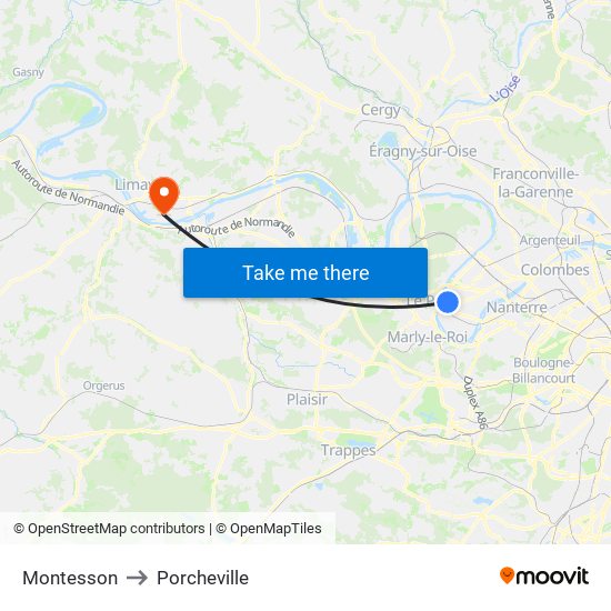 Montesson to Porcheville map