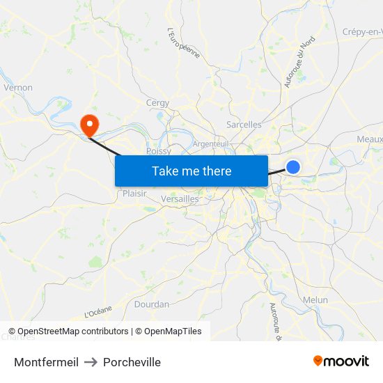 Montfermeil to Porcheville map