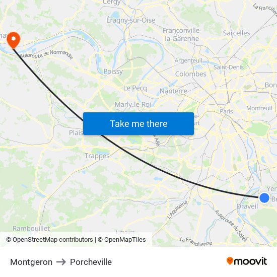 Montgeron to Porcheville map