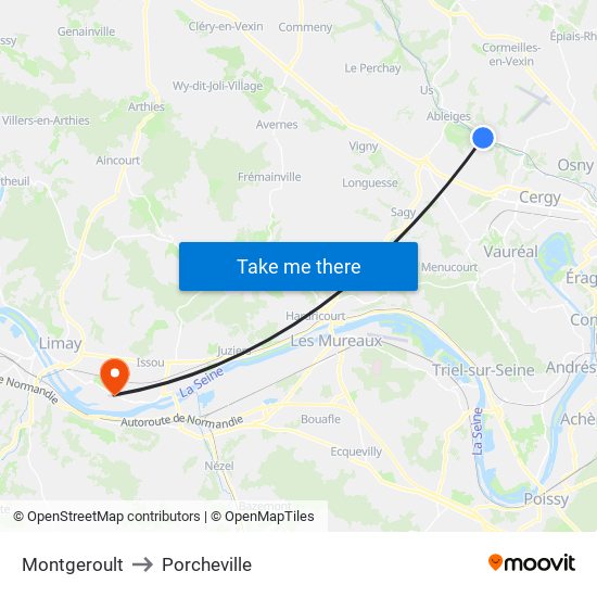 Montgeroult to Porcheville map