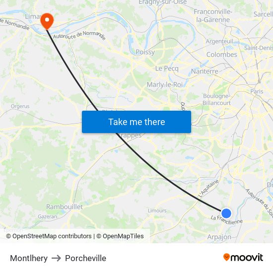 Montlhery to Porcheville map