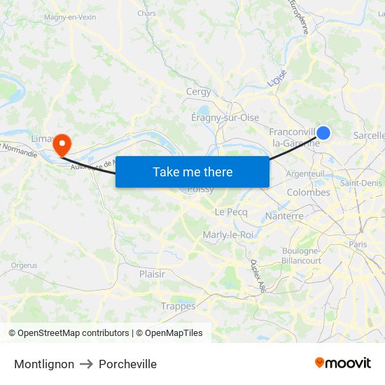 Montlignon to Porcheville map