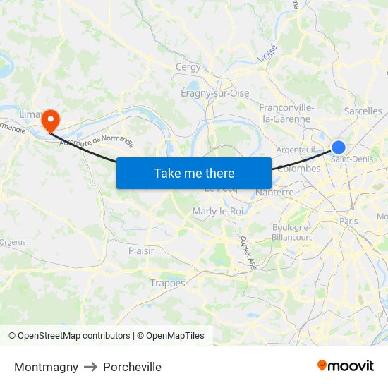 Montmagny to Porcheville map