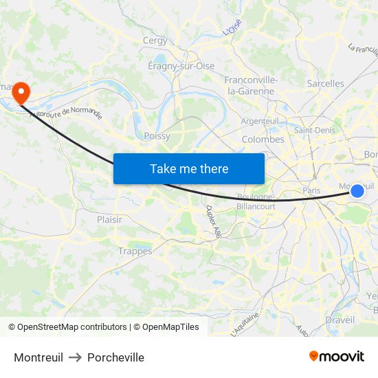 Montreuil to Porcheville map