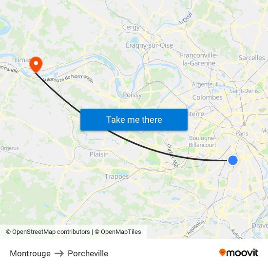 Montrouge to Porcheville map