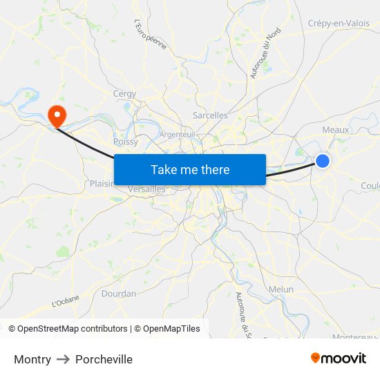 Montry to Porcheville map