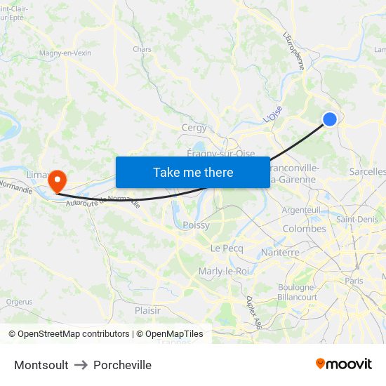 Montsoult to Porcheville map