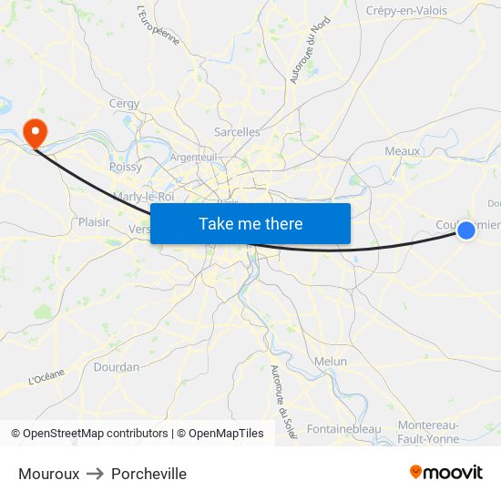 Mouroux to Porcheville map