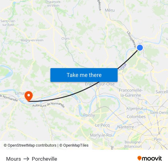Mours to Porcheville map