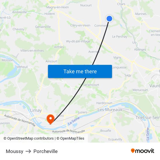 Moussy to Porcheville map