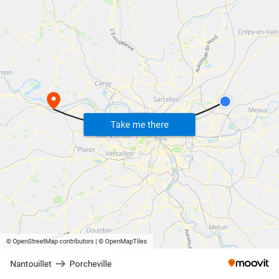 Nantouillet to Porcheville map