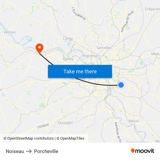 Noiseau to Porcheville map