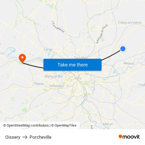 Oissery to Porcheville map