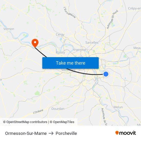 Ormesson-Sur-Marne to Porcheville map