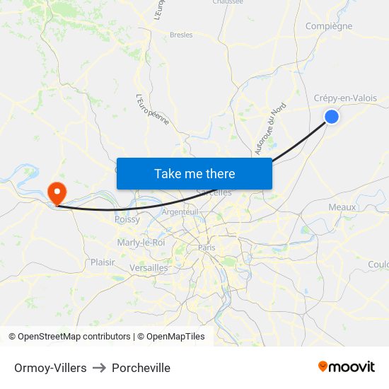 Ormoy-Villers to Porcheville map