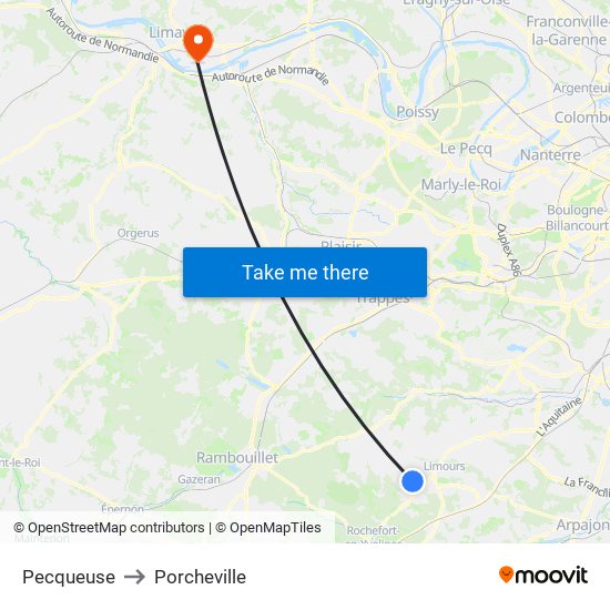 Pecqueuse to Porcheville map