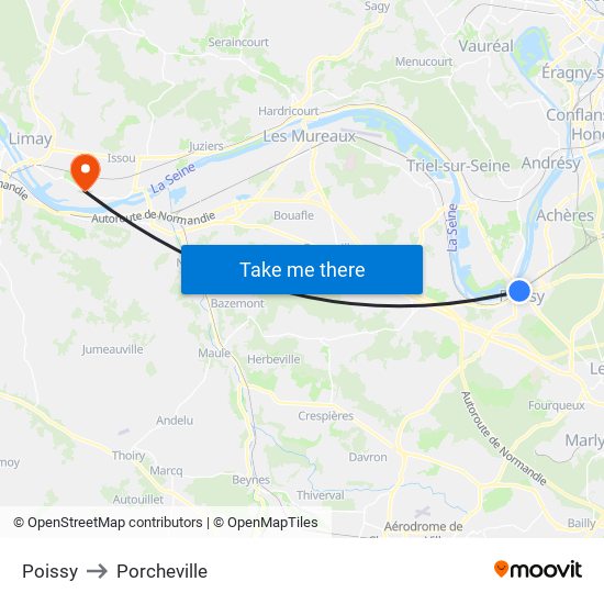 Poissy to Porcheville map