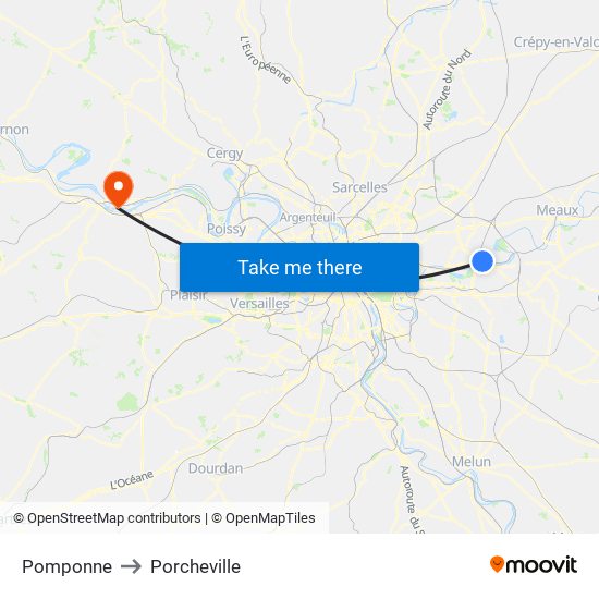 Pomponne to Porcheville map