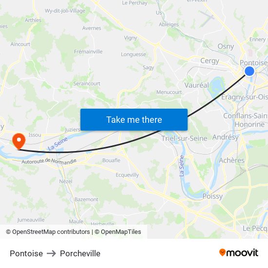 Pontoise to Porcheville map