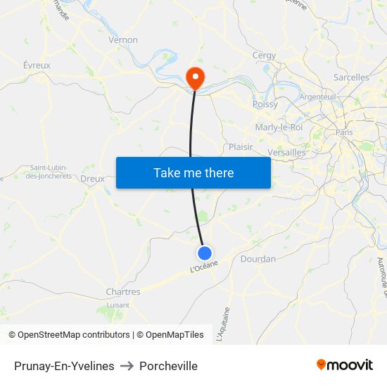 Prunay-En-Yvelines to Porcheville map