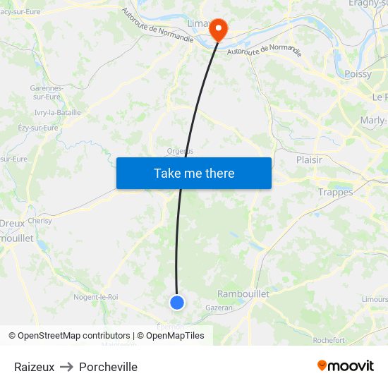 Raizeux to Porcheville map