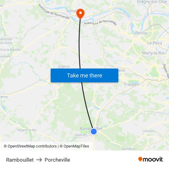 Rambouillet to Porcheville map