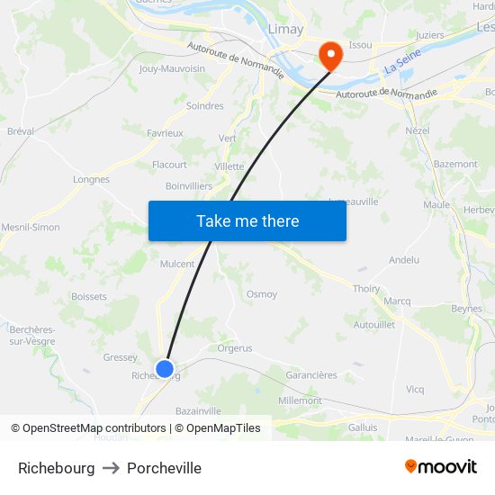 Richebourg to Porcheville map