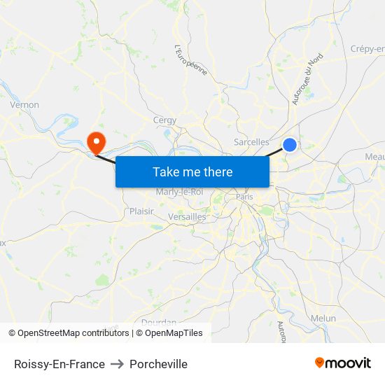 Roissy-En-France to Porcheville map