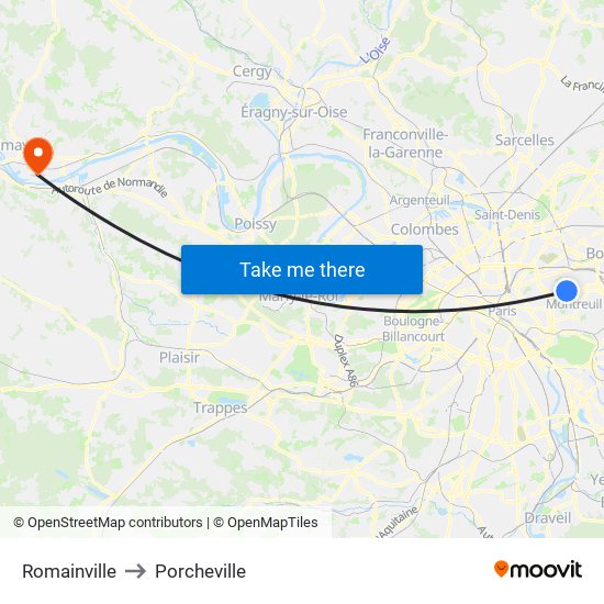 Romainville to Porcheville map