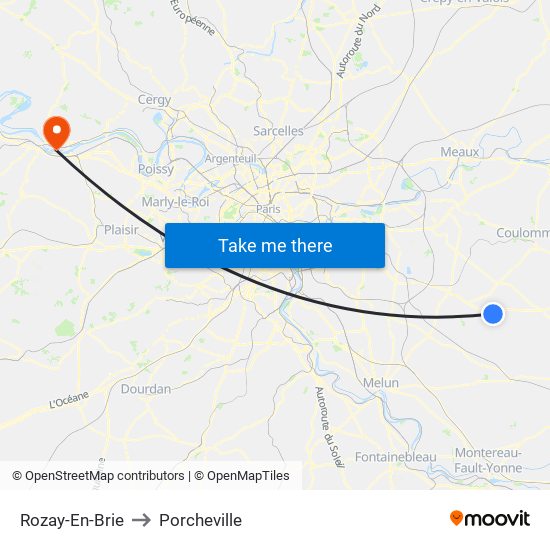 Rozay-En-Brie to Porcheville map