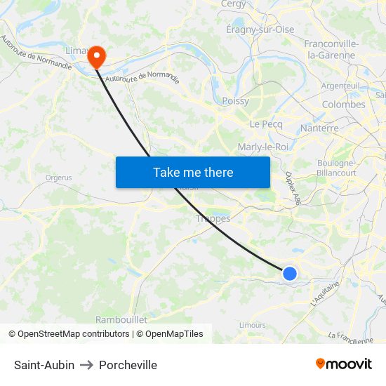 Saint-Aubin to Porcheville map