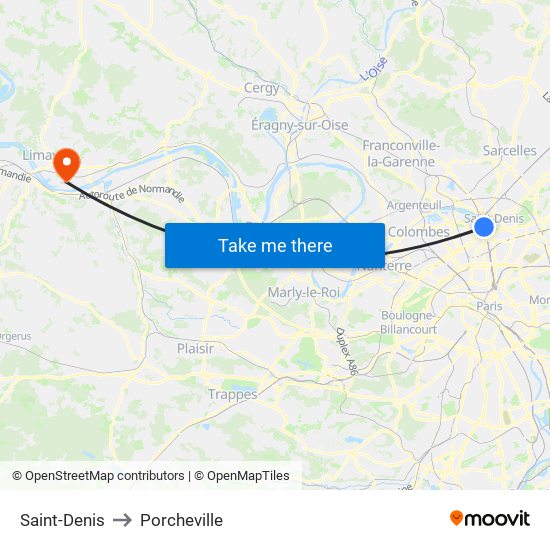 Saint-Denis to Porcheville map