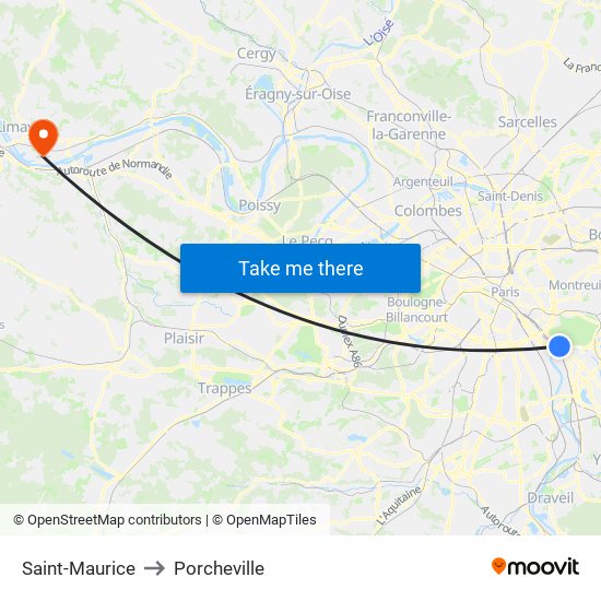 Saint-Maurice to Porcheville map