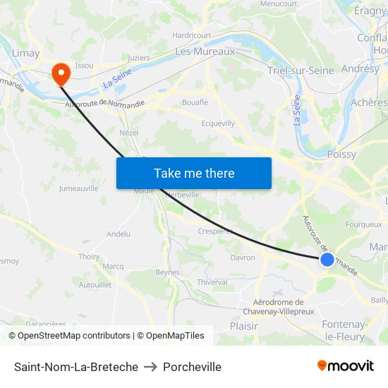 Saint-Nom-La-Breteche to Porcheville map