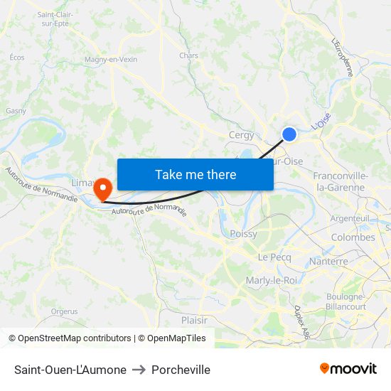 Saint-Ouen-L'Aumone to Porcheville map