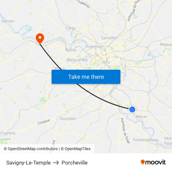 Savigny-Le-Temple to Porcheville map