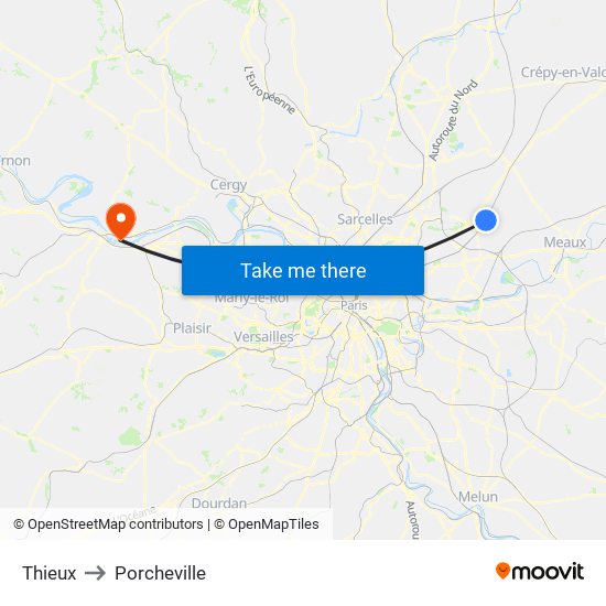Thieux to Porcheville map