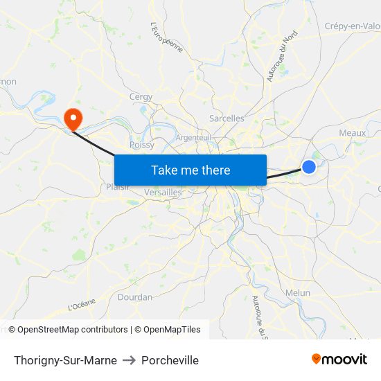 Thorigny-Sur-Marne to Porcheville map