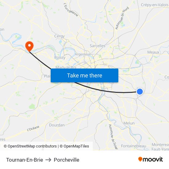 Tournan-En-Brie to Porcheville map