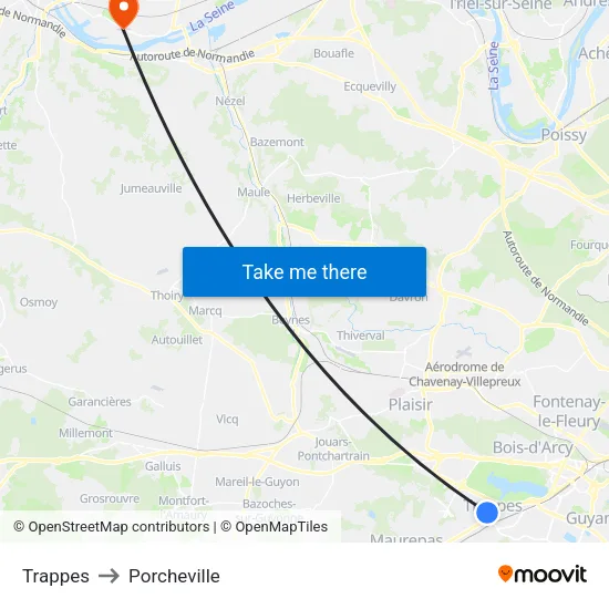 Trappes to Porcheville map