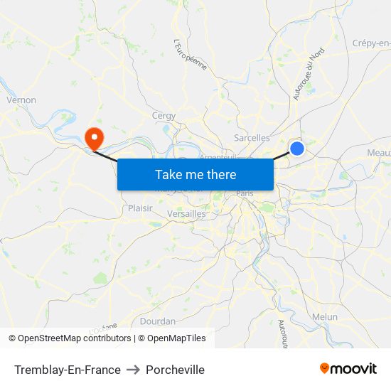 Tremblay-En-France to Porcheville map