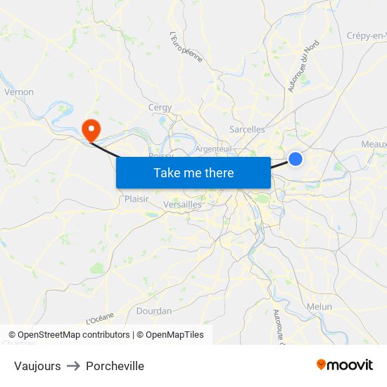 Vaujours to Porcheville map
