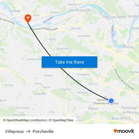 Villepreux to Porcheville map