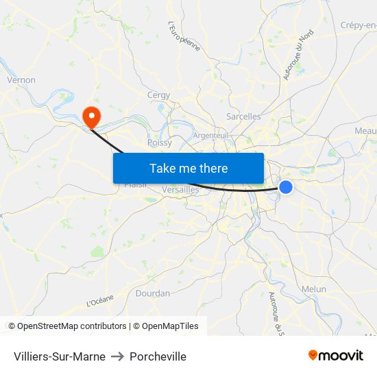 Villiers-Sur-Marne to Porcheville map