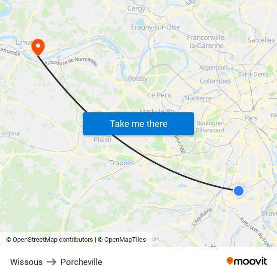 Wissous to Porcheville map