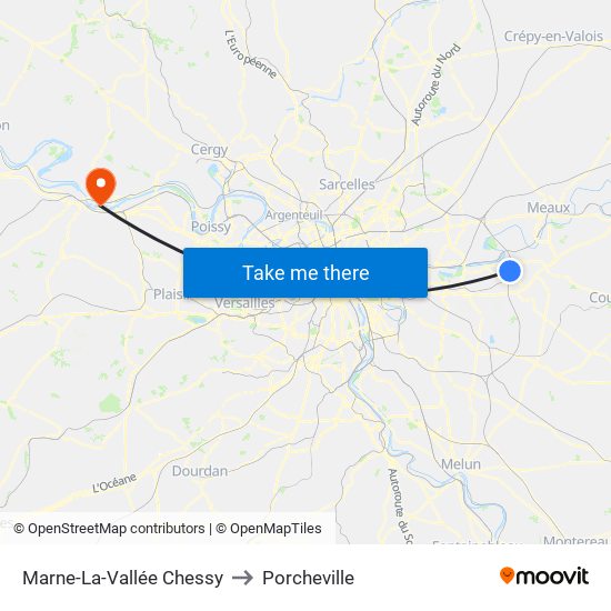 Marne-La-Vallée Chessy to Porcheville map