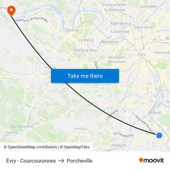 Évry - Courcouronnes to Porcheville map