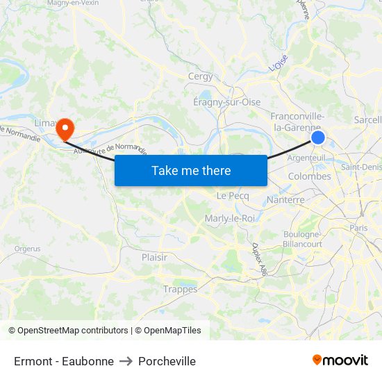 Ermont - Eaubonne to Porcheville map