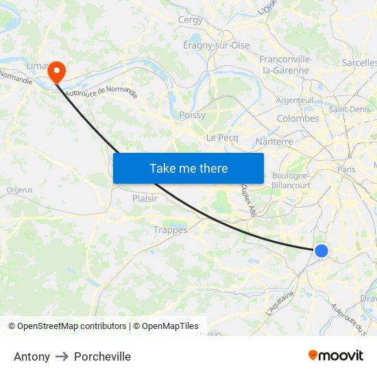 Antony to Porcheville map