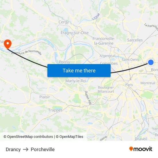 Drancy to Porcheville map